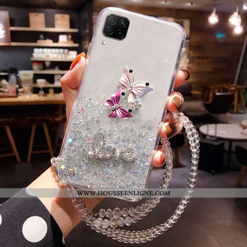 Étui Huawei P40 Lite Mode Luxe Cou Suspendu Membrane Cristal Tempérer Incruster Strass Rose