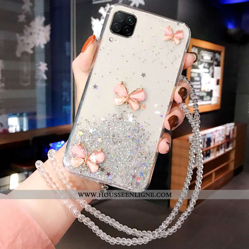 Étui Huawei P40 Lite Mode Luxe Cou Suspendu Membrane Cristal Tempérer Incruster Strass Rose
