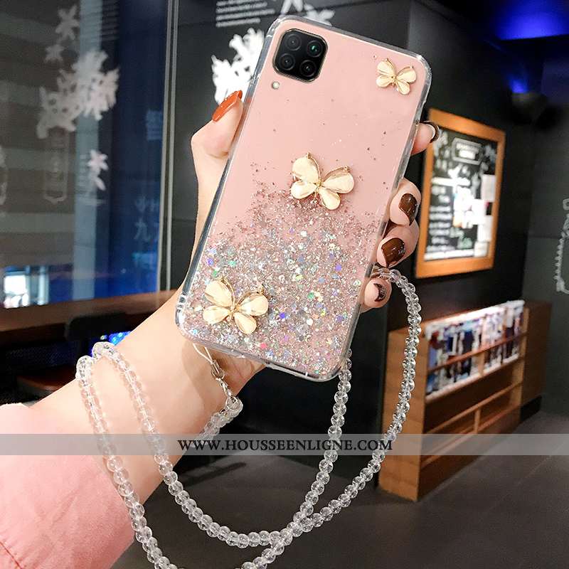 Étui Huawei P40 Lite Mode Luxe Cou Suspendu Membrane Cristal Tempérer Incruster Strass Rose