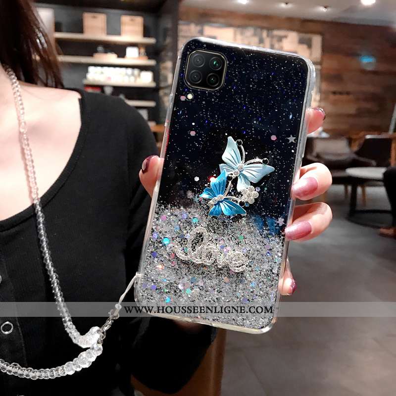 Étui Huawei P40 Lite Mode Luxe Cou Suspendu Membrane Cristal Tempérer Incruster Strass Rose