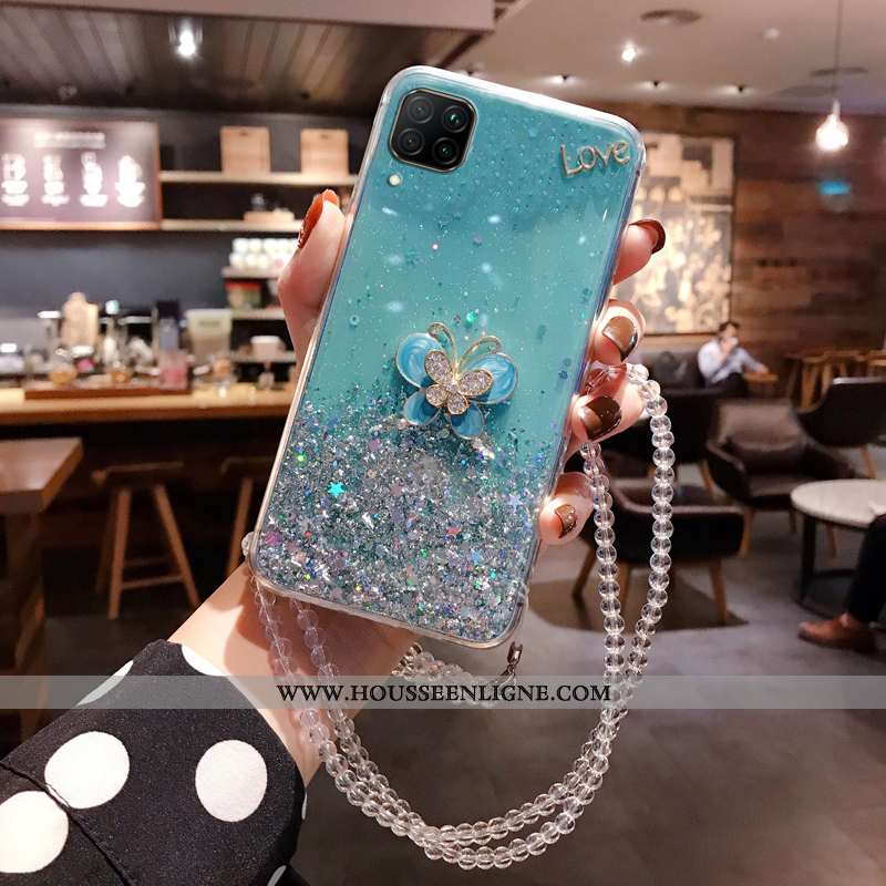 Étui Huawei P40 Lite Mode Luxe Cou Suspendu Membrane Cristal Tempérer Incruster Strass Rose