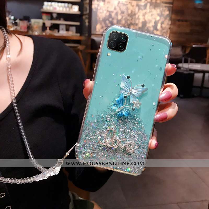 Étui Huawei P40 Lite Mode Luxe Cou Suspendu Membrane Cristal Tempérer Incruster Strass Rose
