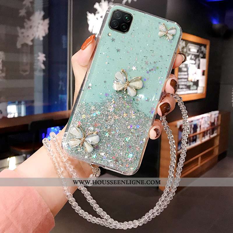 Étui Huawei P40 Lite Mode Luxe Cou Suspendu Membrane Cristal Tempérer Incruster Strass Rose