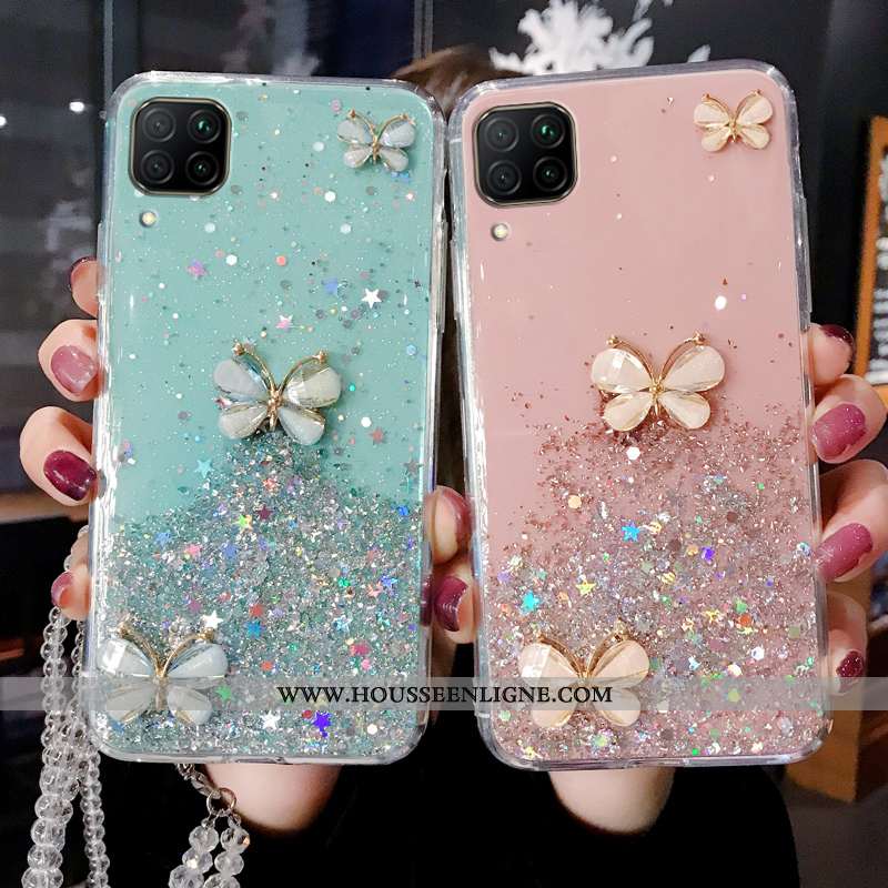 Étui Huawei P40 Lite Mode Luxe Cou Suspendu Membrane Cristal Tempérer Incruster Strass Rose