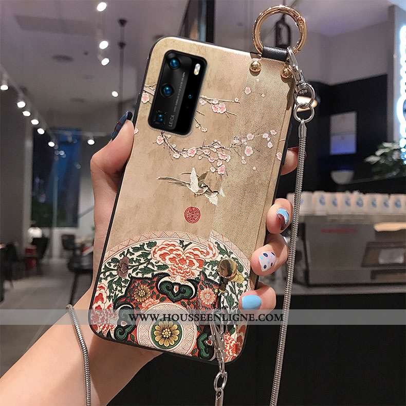 Étui Huawei P40 Pro Ornements Suspendus Gaufrage Net Rouge Support Style Chinois Fluide Doux Incassa