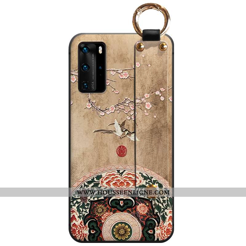 Étui Huawei P40 Pro Ornements Suspendus Gaufrage Net Rouge Support Style Chinois Fluide Doux Incassa