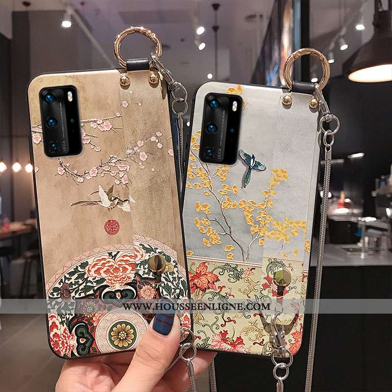 Étui Huawei P40 Pro Ornements Suspendus Gaufrage Net Rouge Support Style Chinois Fluide Doux Incassa