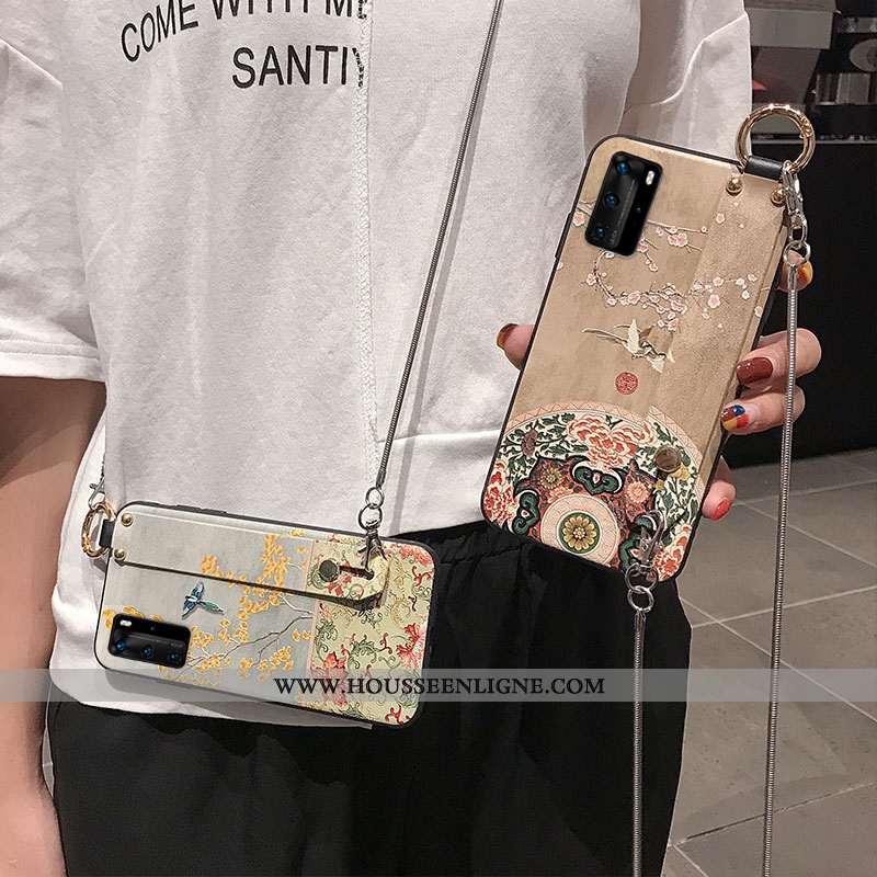 Étui Huawei P40 Pro Ornements Suspendus Gaufrage Net Rouge Support Style Chinois Fluide Doux Incassa