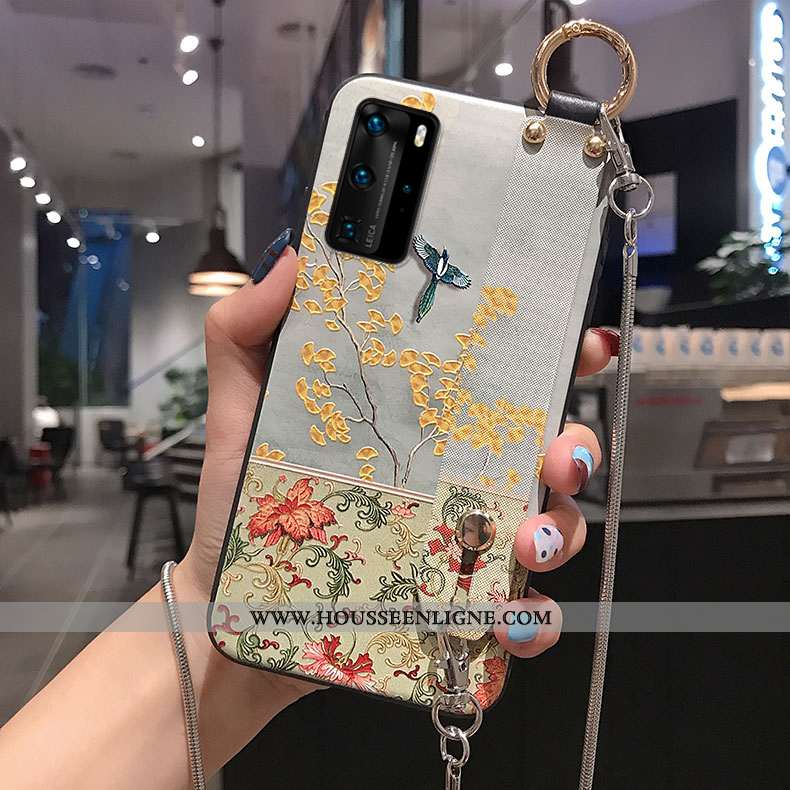 Étui Huawei P40 Pro Ornements Suspendus Gaufrage Net Rouge Support Style Chinois Fluide Doux Incassa