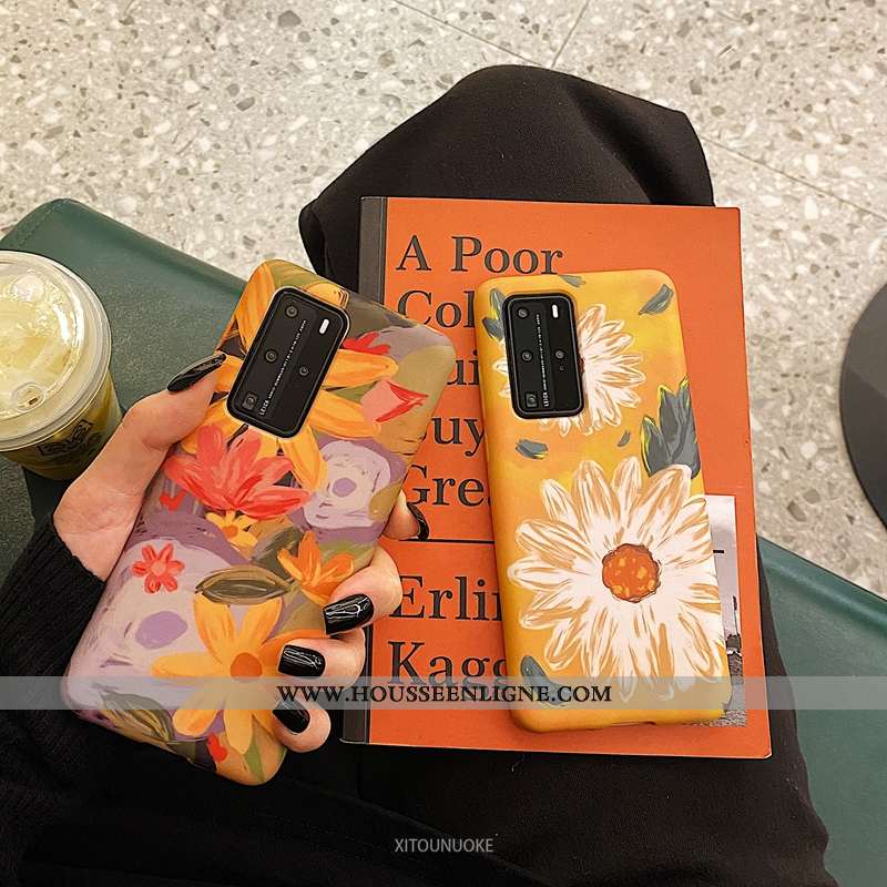 Étui Huawei P40 Pro Protection Délavé En Daim Silicone Jaune Incassable Tout Compris Coque
