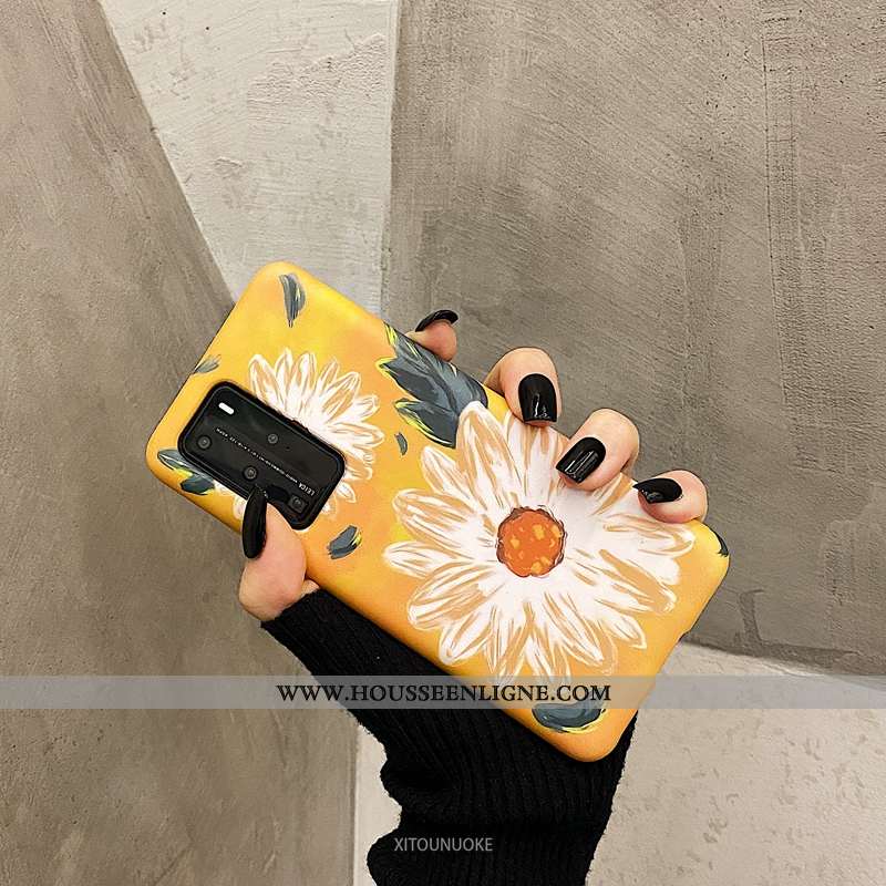 Étui Huawei P40 Pro Protection Délavé En Daim Silicone Jaune Incassable Tout Compris Coque