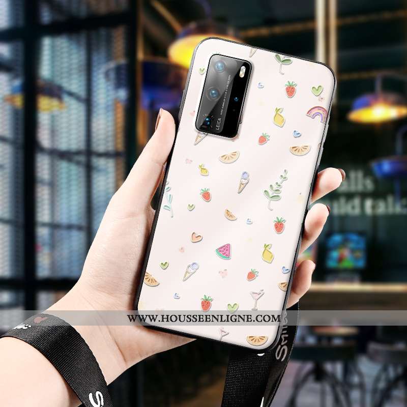 Étui Huawei P40 Pro Protection Gaufrage Ultra Fluide Doux Téléphone Portable Dessin Animé Beige