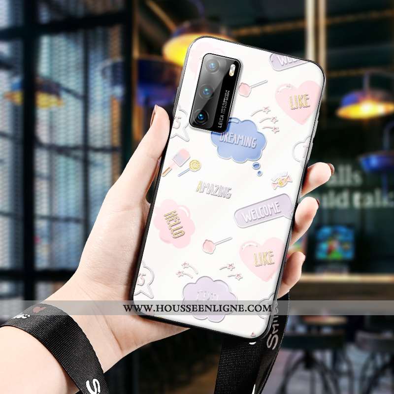 Étui Huawei P40 Pro Protection Gaufrage Ultra Fluide Doux Téléphone Portable Dessin Animé Beige