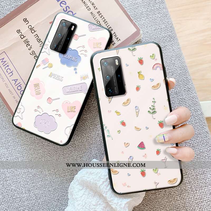 Étui Huawei P40 Pro Protection Gaufrage Ultra Fluide Doux Téléphone Portable Dessin Animé Beige