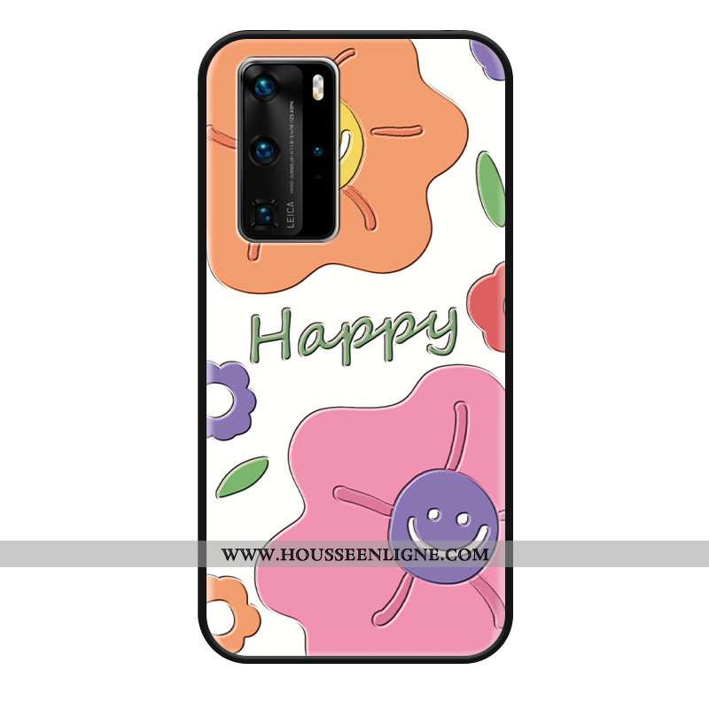 Étui Huawei P40 Pro Verre Délavé En Daim Blanc Gaufrage Ornements Suspendus Mode Dessin Animé Rose