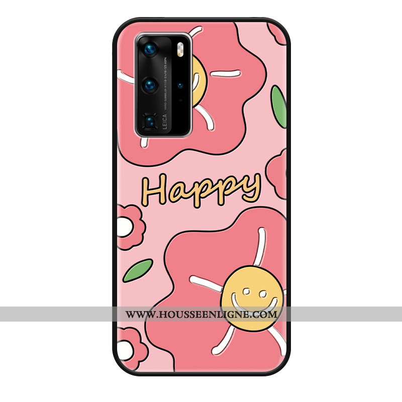 Étui Huawei P40 Pro Verre Délavé En Daim Blanc Gaufrage Ornements Suspendus Mode Dessin Animé Rose