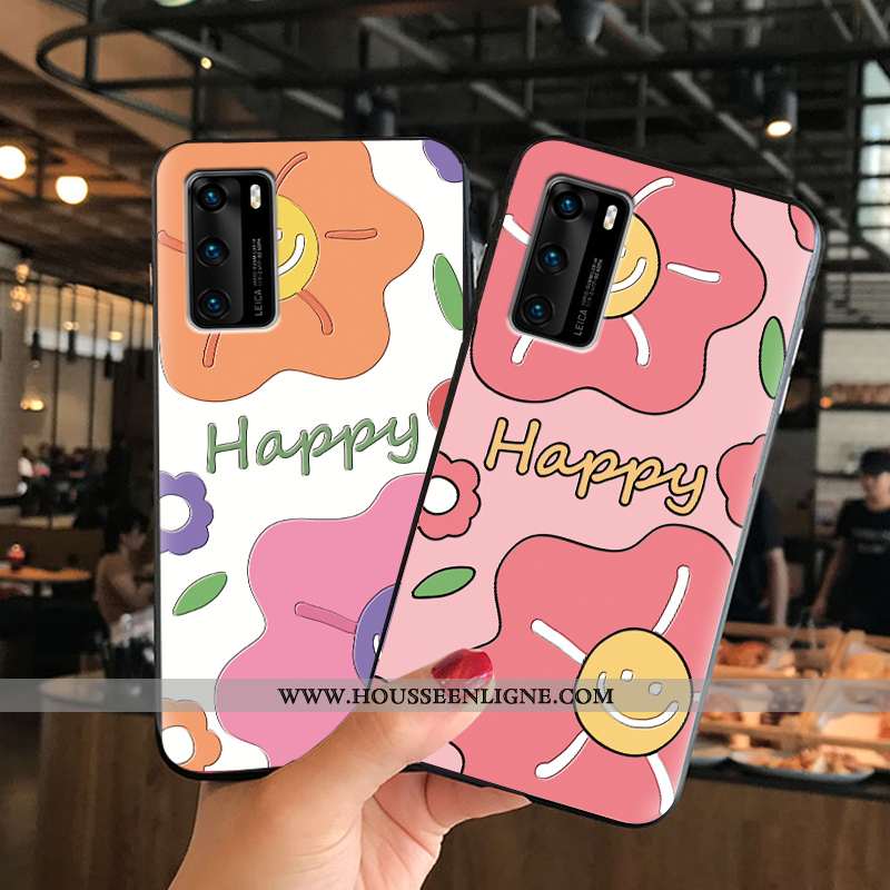 Étui Huawei P40 Pro Verre Délavé En Daim Blanc Gaufrage Ornements Suspendus Mode Dessin Animé Rose