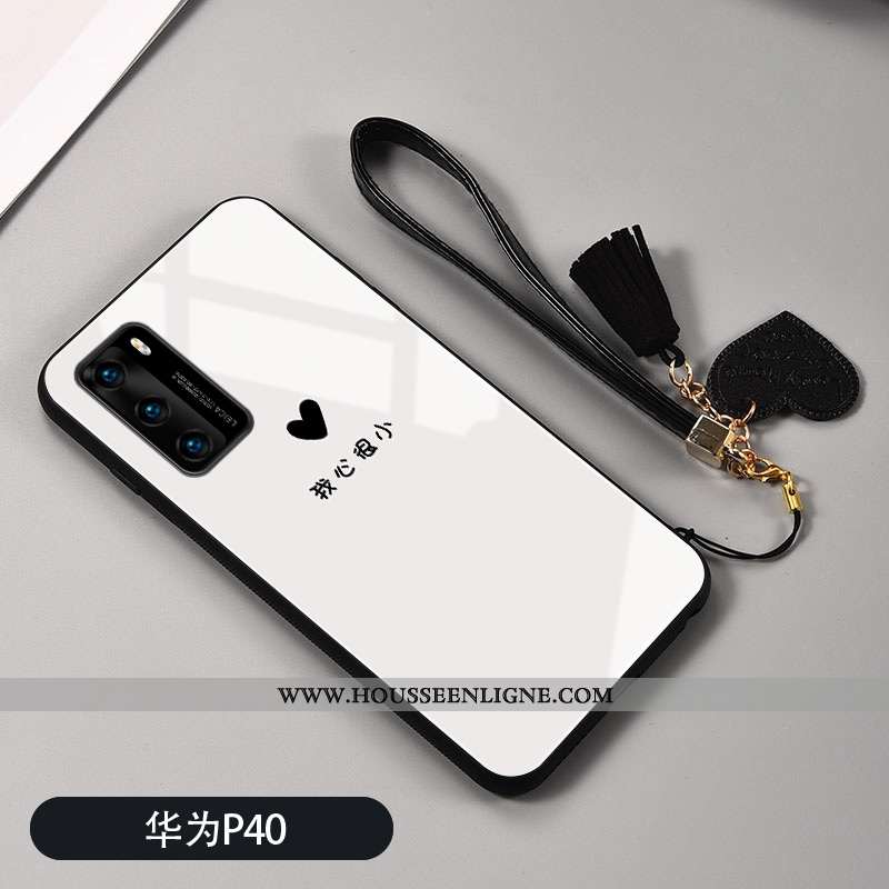 Étui Huawei P40 Protection Verre Coque Petit Blanc Cœur Silicone Blanche