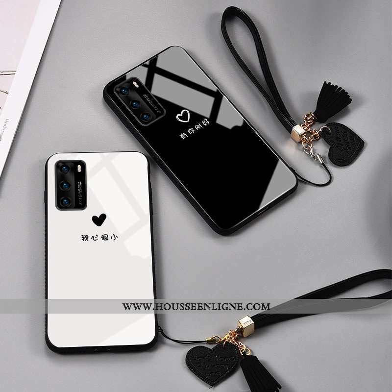 Étui Huawei P40 Protection Verre Coque Petit Blanc Cœur Silicone Blanche