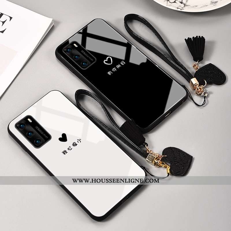 Étui Huawei P40 Protection Verre Coque Petit Blanc Cœur Silicone Blanche