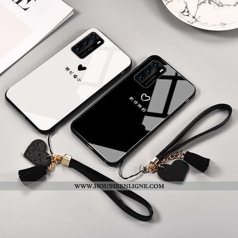 Étui Huawei P40 Protection Verre Coque Petit Blanc Cœur Silicone Blanche