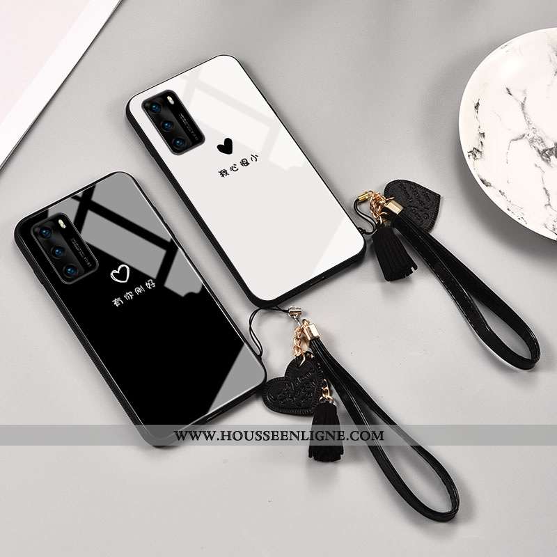 Étui Huawei P40 Protection Verre Coque Petit Blanc Cœur Silicone Blanche