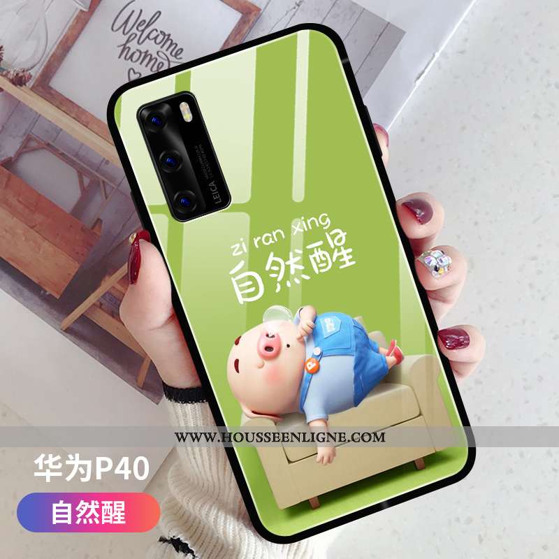 Étui Huawei P40 Protection Verre Fluide Doux Silicone Vert Tout Compris Petit Verte