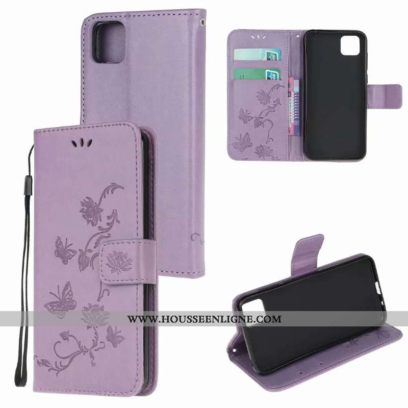 Étui Huawei Y5p Cuir Fluide Doux Incassable Papillon Rose Coque