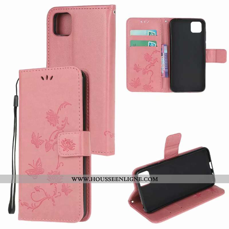 Étui Huawei Y5p Cuir Fluide Doux Incassable Papillon Rose Coque