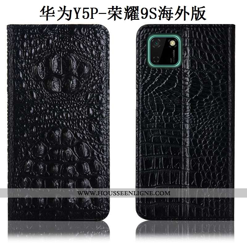 Étui Huawei Y5p Cuir Véritable Modèle Fleurie Téléphone Portable Coque Kaki Housse Incassable Khaki