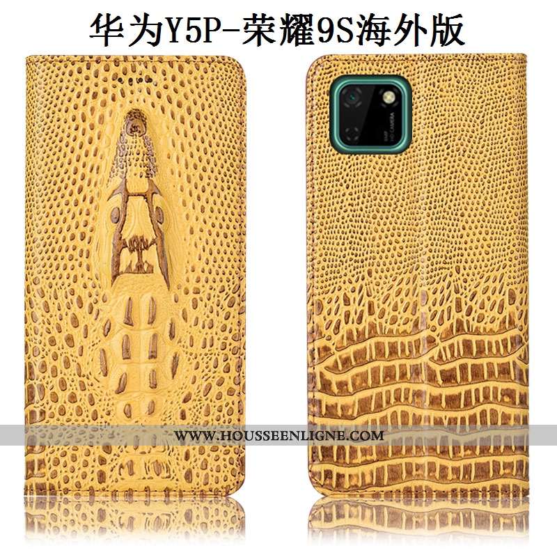 Étui Huawei Y5p Cuir Véritable Protection Coque Incassable Tout Compris Téléphone Portable Jaune