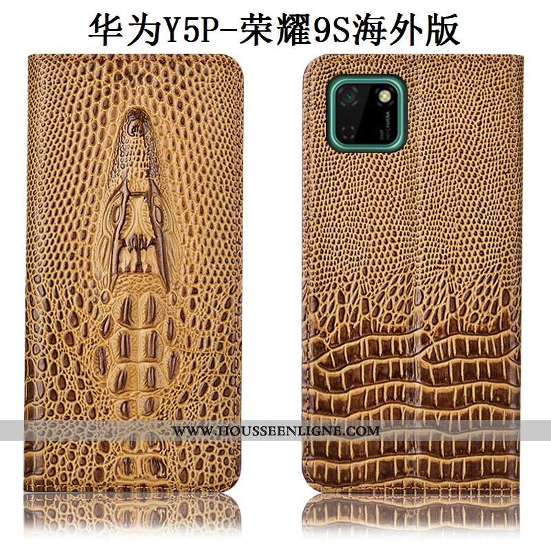Étui Huawei Y5p Cuir Véritable Protection Coque Incassable Tout Compris Téléphone Portable Jaune