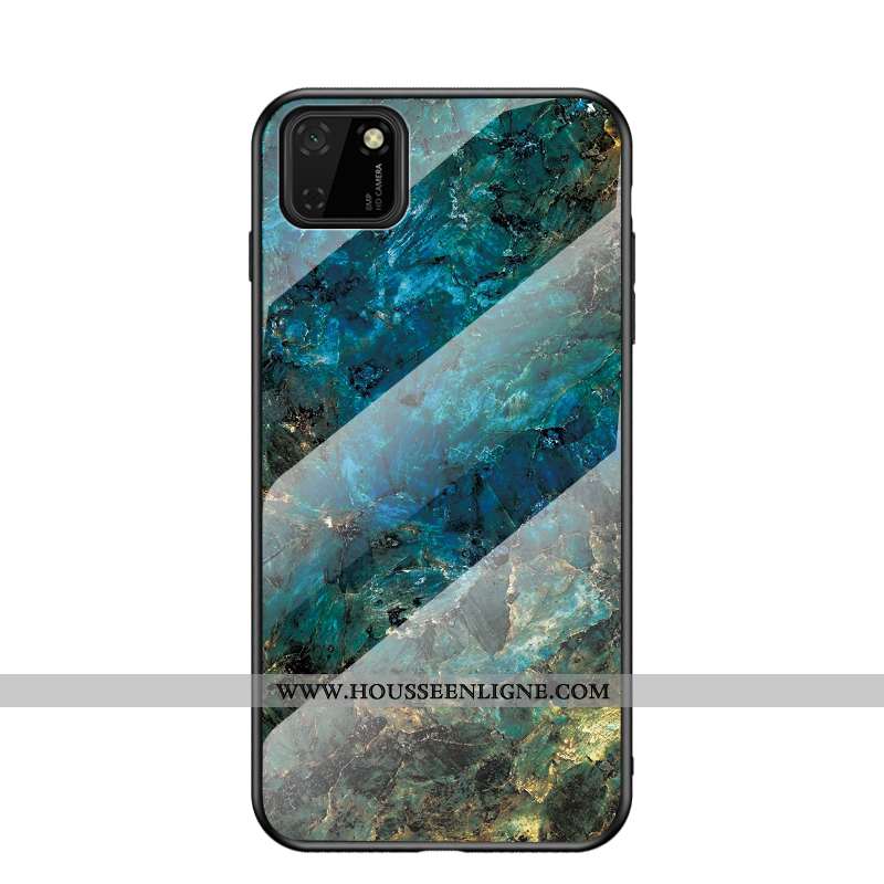 Étui Huawei Y5p Fluide Doux Silicone Verre Protection Mode Coque Peinture Bleu