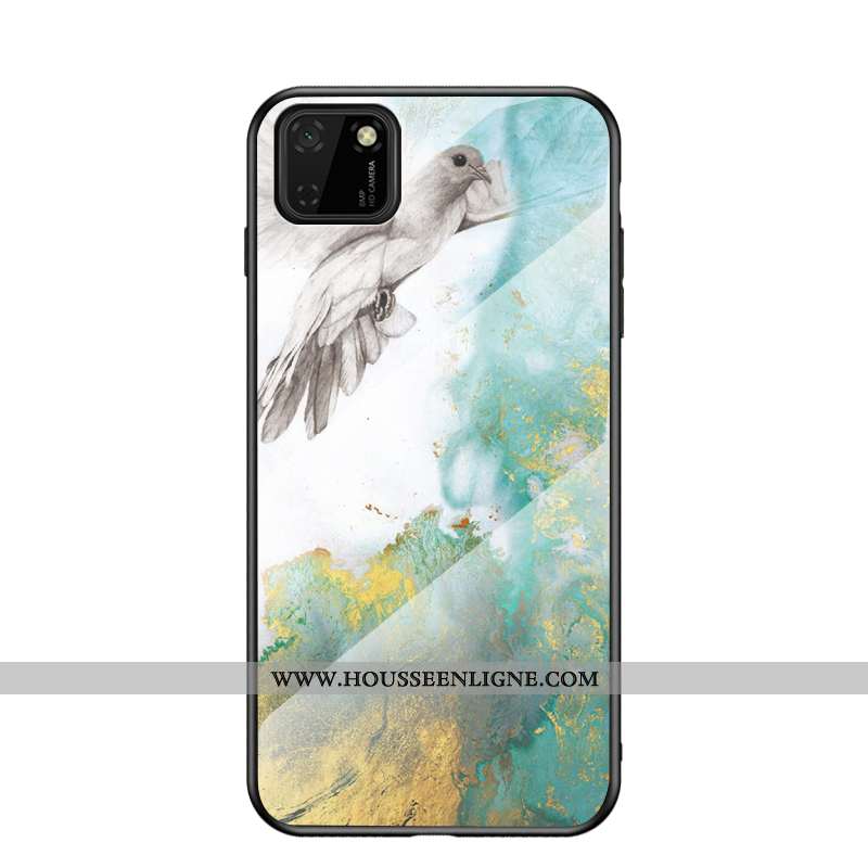 Étui Huawei Y5p Fluide Doux Silicone Verre Protection Mode Coque Peinture Bleu