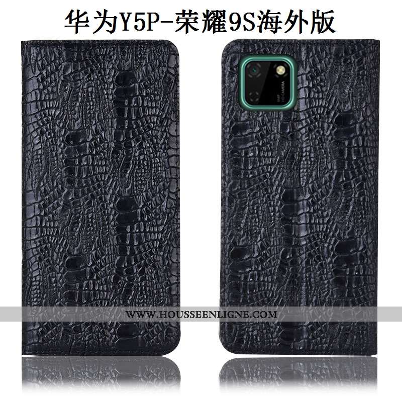 Étui Huawei Y5p Modèle Fleurie Protection Cuir Véritable Housse Téléphone Portable Incassable Marron