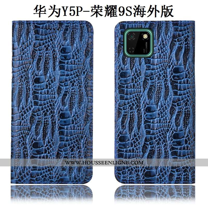 Étui Huawei Y5p Modèle Fleurie Protection Cuir Véritable Housse Téléphone Portable Incassable Marron