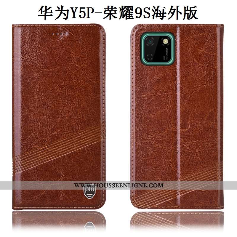 Étui Huawei Y5p Protection Cuir Véritable Incassable Tout Compris Marron Téléphone Portable