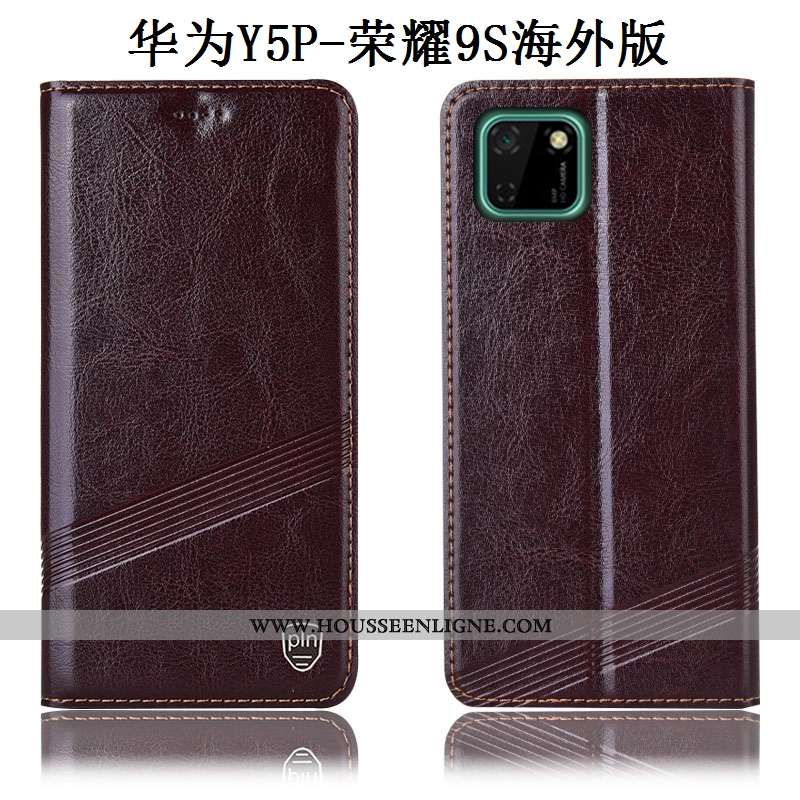Étui Huawei Y5p Protection Cuir Véritable Incassable Tout Compris Marron Téléphone Portable