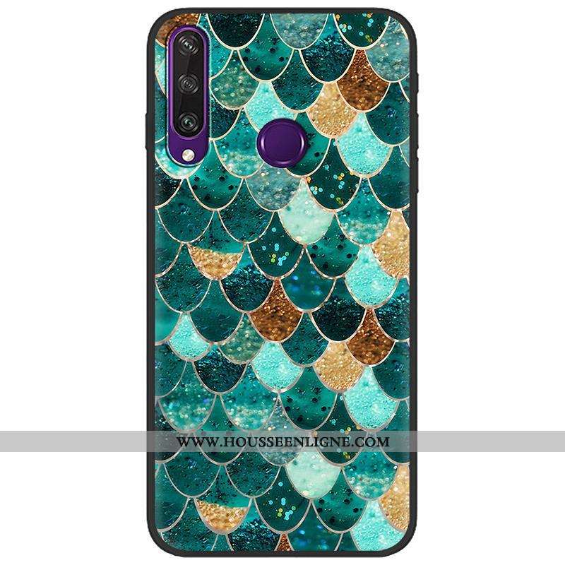 Étui Huawei Y6p Créatif Dessin Animé Peinture Vert Coque Délavé En Daim Verte