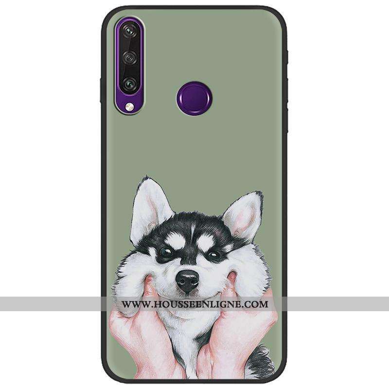 Étui Huawei Y6p Créatif Dessin Animé Peinture Vert Coque Délavé En Daim Verte