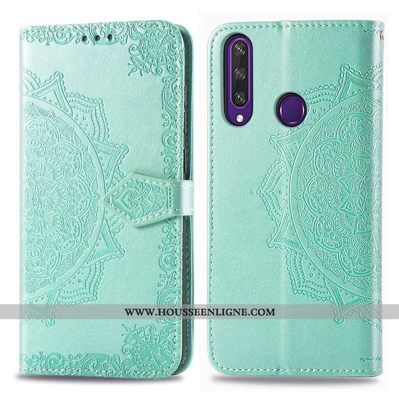 Étui Huawei Y6p Cuir Gaufrage Téléphone Portable Vert Clamshell Coque Verte