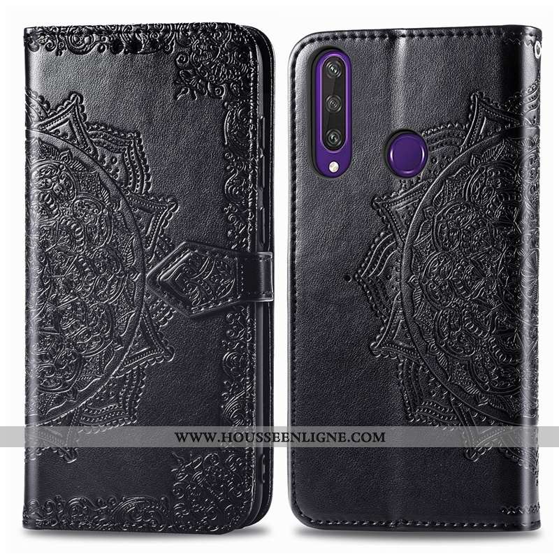 Étui Huawei Y6p Cuir Gaufrage Téléphone Portable Vert Clamshell Coque Verte