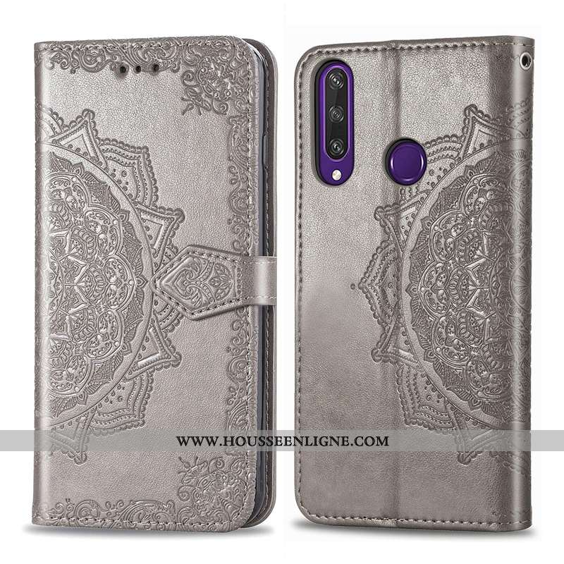 Étui Huawei Y6p Cuir Gaufrage Téléphone Portable Vert Clamshell Coque Verte