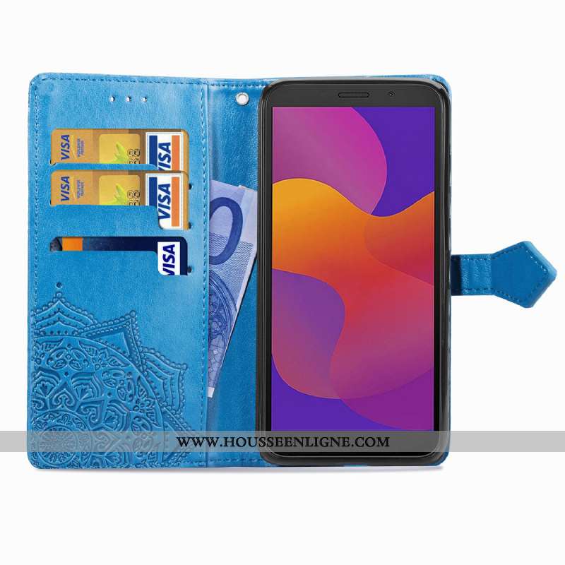 Étui Huawei Y6p Cuir Gaufrage Téléphone Portable Vert Clamshell Coque Verte