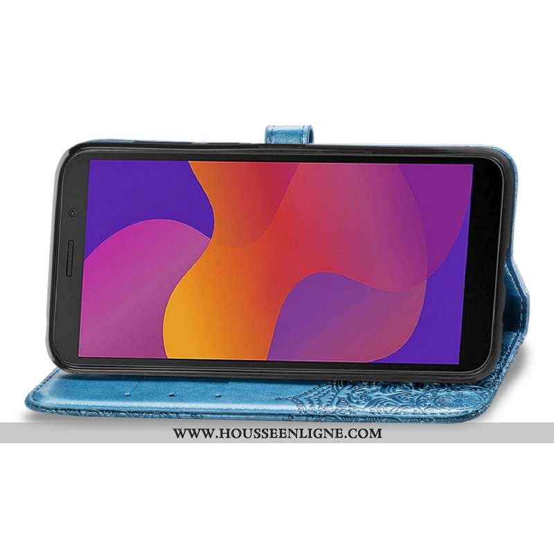 Étui Huawei Y6p Cuir Gaufrage Téléphone Portable Vert Clamshell Coque Verte