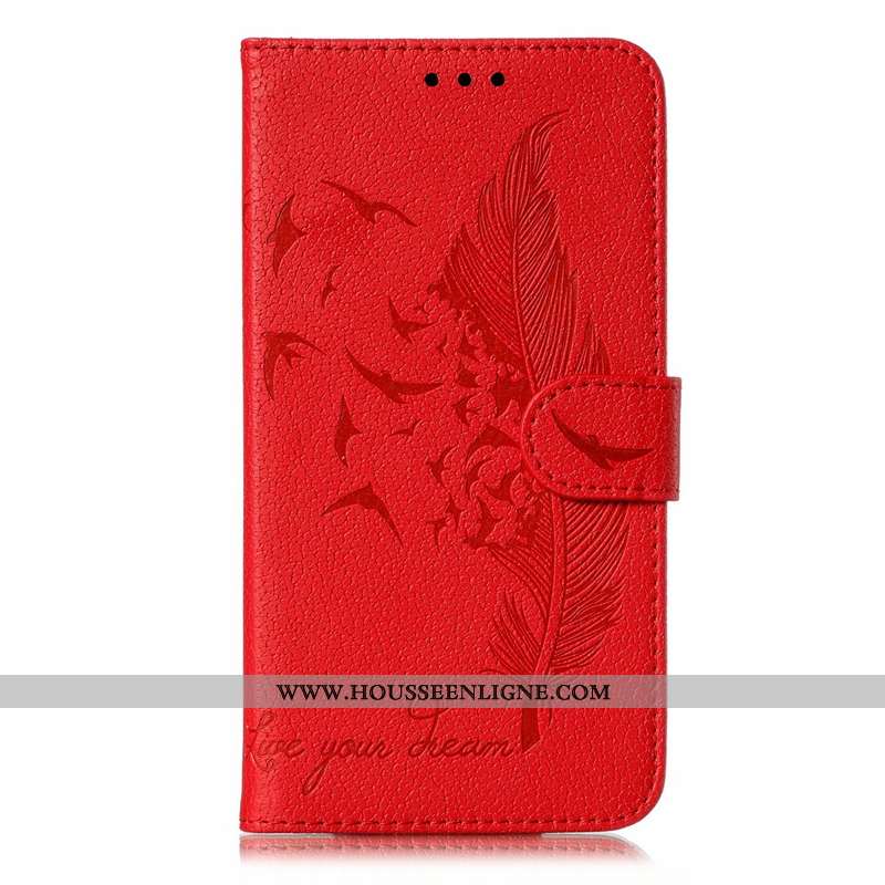 Étui Huawei Y6p Cuir Portefeuille Rouge Sac Carte Clamshell Coque