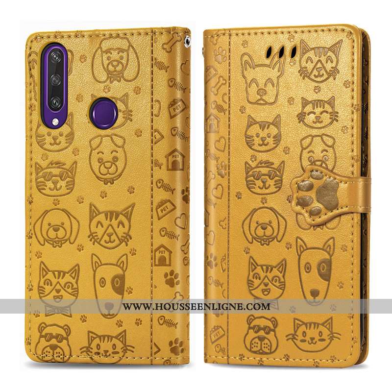 Étui Huawei Y6p Cuir Protection Violet Téléphone Portable Chat Chiens