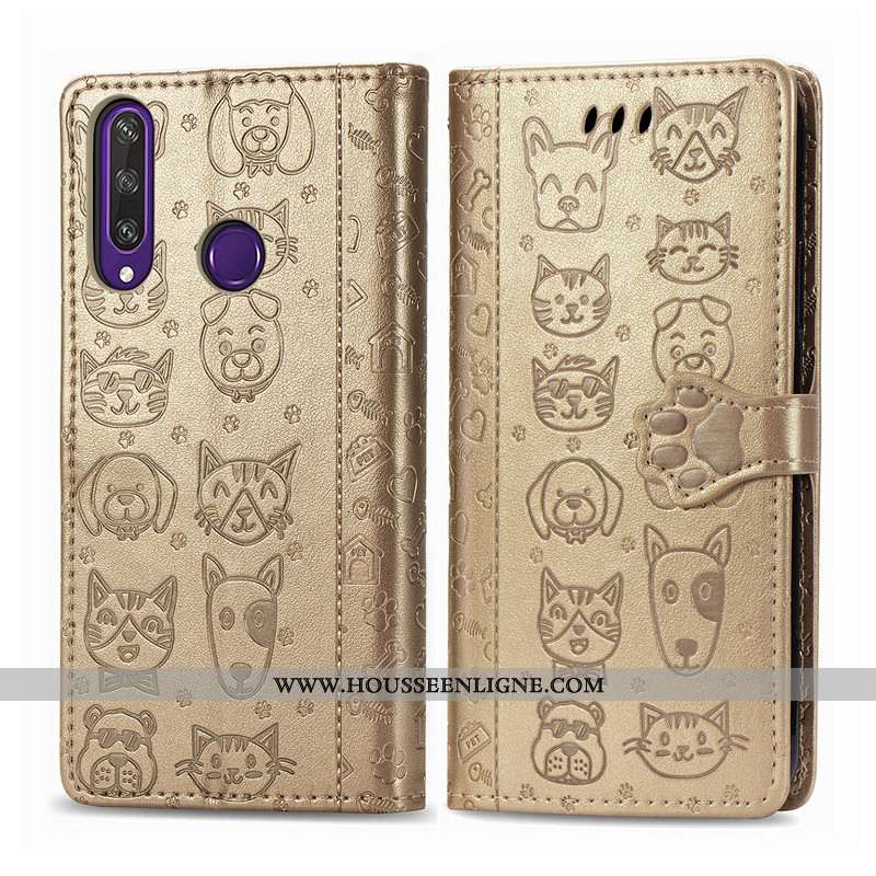 Étui Huawei Y6p Cuir Protection Violet Téléphone Portable Chat Chiens
