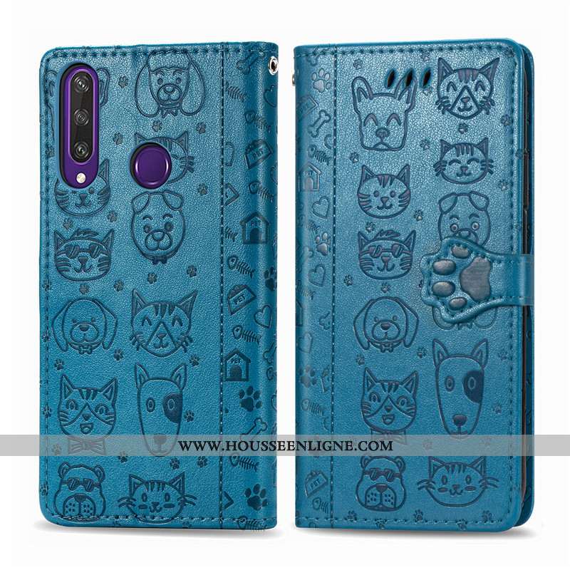 Étui Huawei Y6p Cuir Protection Violet Téléphone Portable Chat Chiens