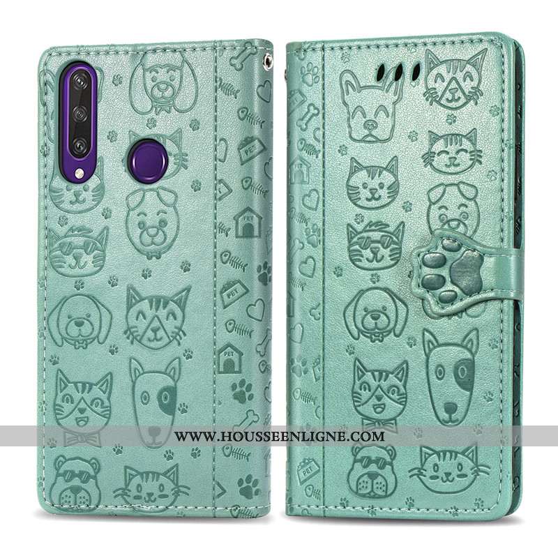 Étui Huawei Y6p Cuir Protection Violet Téléphone Portable Chat Chiens